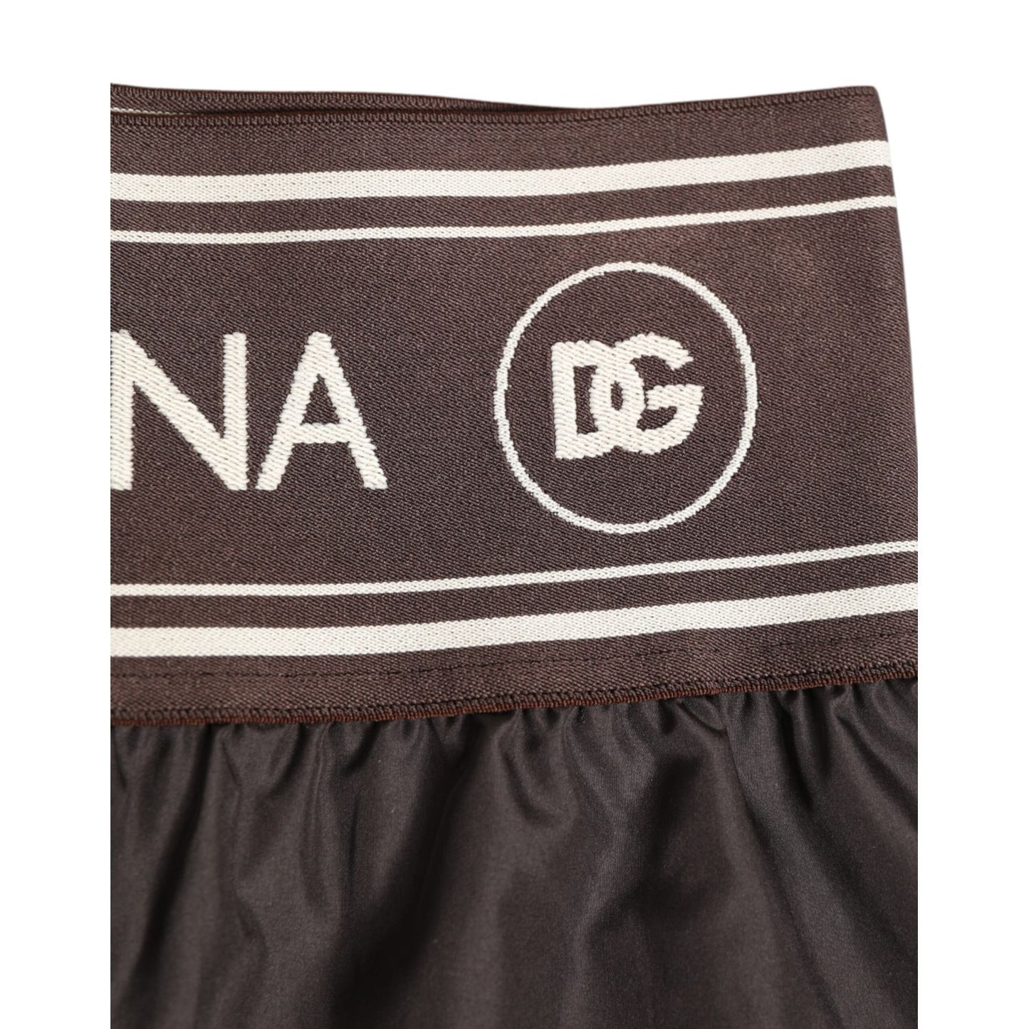 Dolce & Gabbana Brown Polyester Logo Elastic Waistband Swimwear