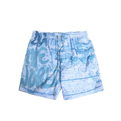 Dolce & Gabbana Blue World Map Polyester Elastic Waistband Swimwear
