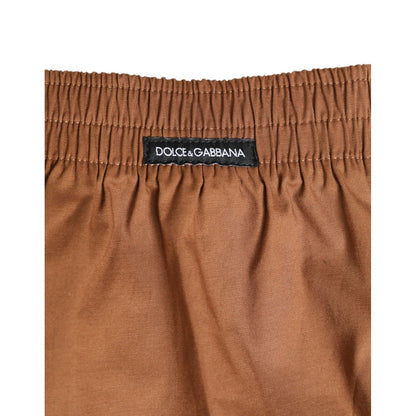 Dolce & Gabbana Brown Cotton Boxer Waistband Short Swimwear
