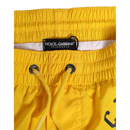 Dolce & Gabbana Yellow Nylon Logo Print Men Boxer Short Swimwear