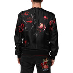 Dolce & Gabbana Black Red Floral Silk Bomber Blouson Jacket - back view showing floral print design