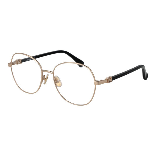 Max Mara Gold Women Glasses Frame, round style with metal full-rim, demo lenses, branded case included.