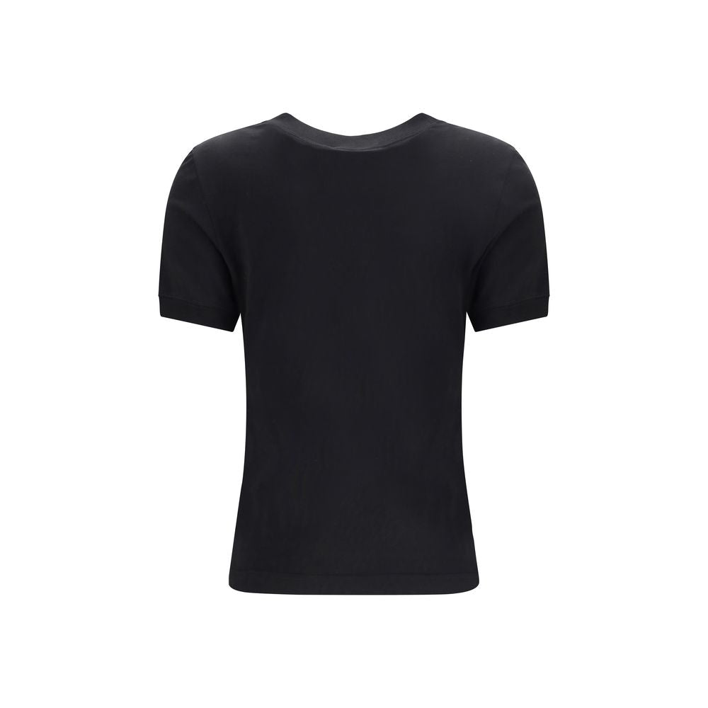 Dolce & Gabbana Black Cotton T-Shirt with ribbed crew neck, logo patch on chest, regular fit, 100% cotton, back view.