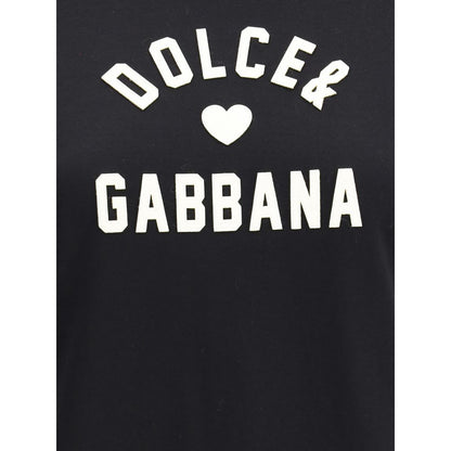 Dolce & Gabbana Black Cotton T-Shirt with logo patch detail, ribbed crew neck, for casual and trendy looks in AW25 season; 100% cotton.