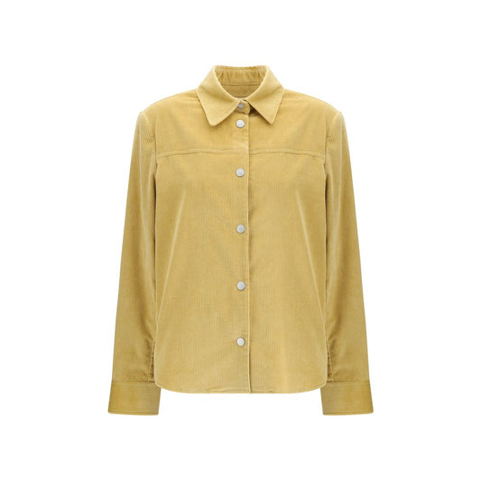 Jacob Cohen Yellow Cotton Denim Jacket with snap buttons and leather patch, made from hay-colored cotton, front view.