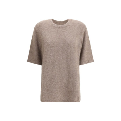 Loulou De Saison Beige Wool Sweatshirt with short sleeves and crew neck, made from soft yak blend for a relaxed, sophisticated look.