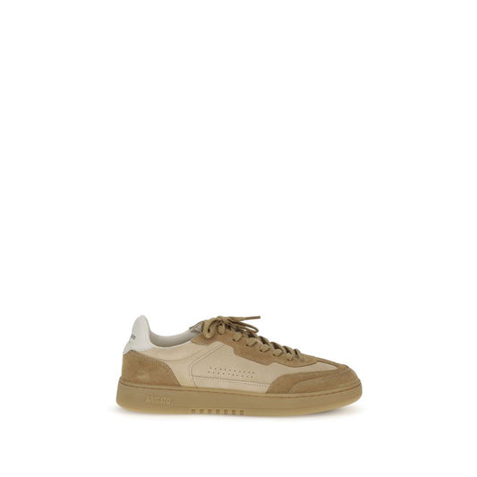 Axel Arigato Beige Leather Low Top Sneakers with suede accents, inspired by 70s running shoes and 90s skate sneakers, urban casual design.