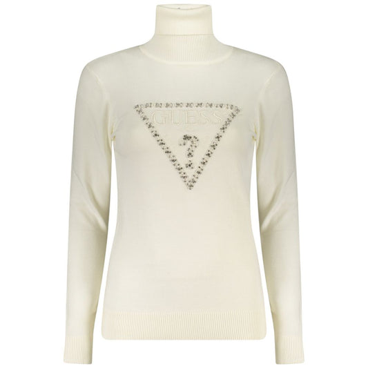 Guess Jeans White Viscose Women Sweater with rhinestone details and embroidery