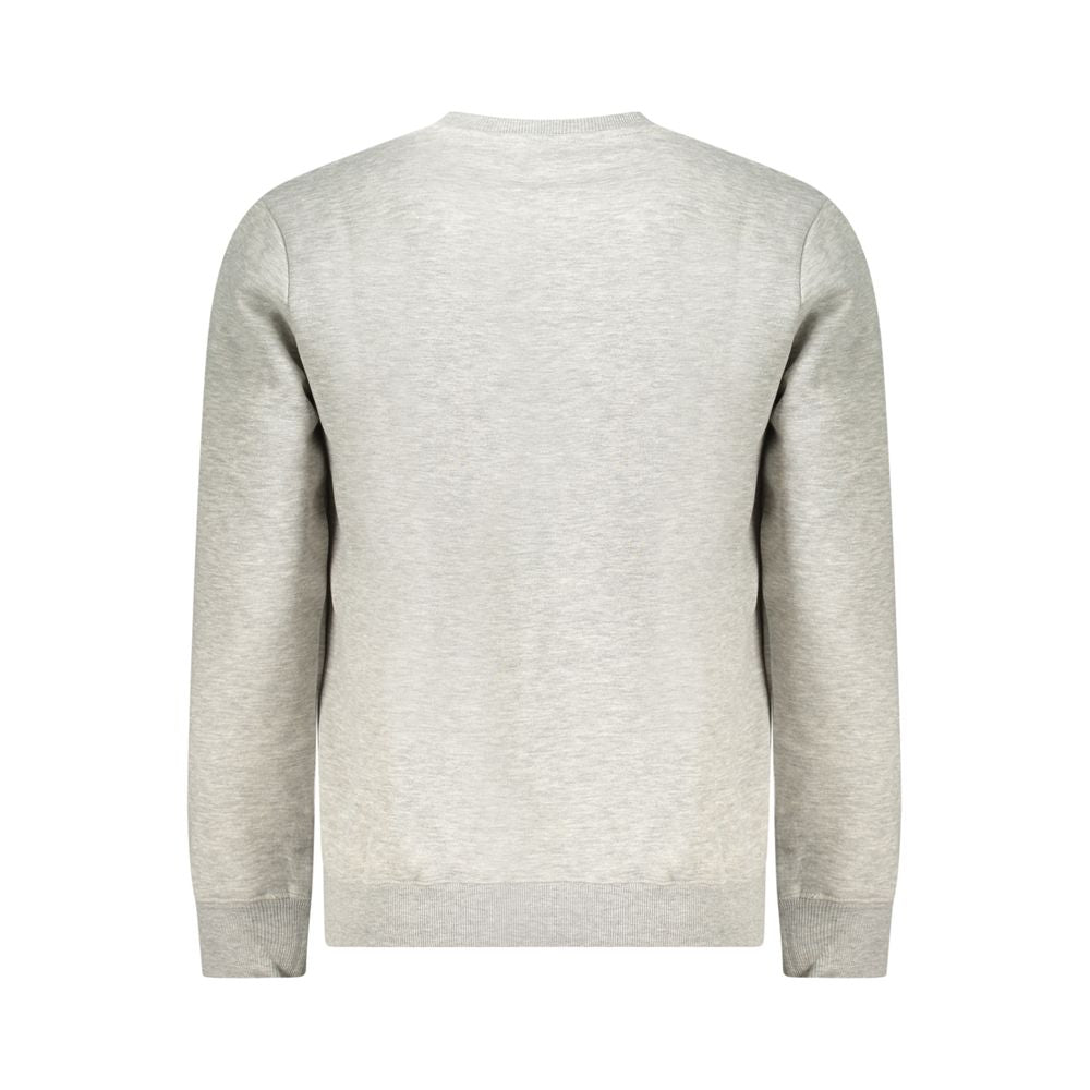 Back view of Norway 1963 Gray Cotton Men Sweater with long sleeves, showcasing elegant design and crew neck.