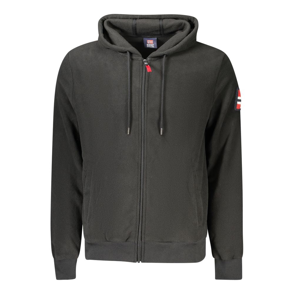 Norway 1963 Black Polyester Men Sweatshirt with hood, zip closure, and pockets, showcasing subtle embroidery and logo.