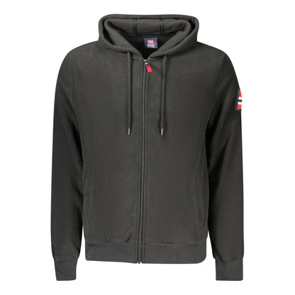 Norway 1963 Black Polyester Men Sweatshirt with hood, zip closure, and pockets, showcasing subtle embroidery and logo.