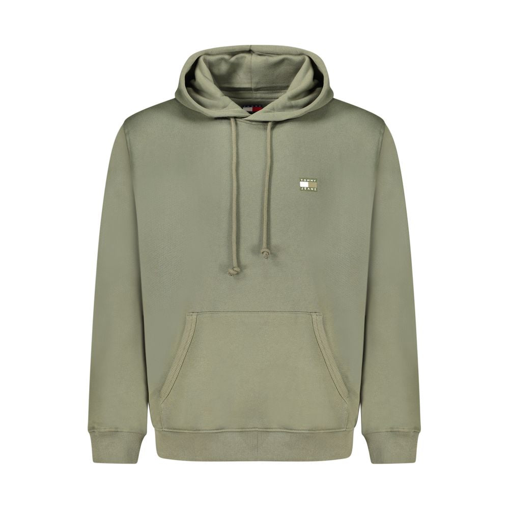 Tommy Hilfiger Green Cotton Men Sweater with hood and embroidered logo, showcasing casual luxury and sustainability.