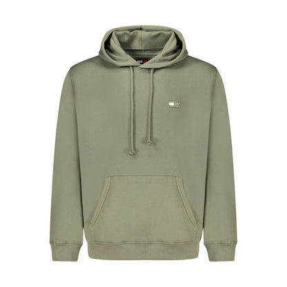 Tommy Hilfiger Green Cotton Men Sweater with hood and embroidered logo, showcasing casual luxury and sustainability.