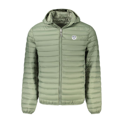 North Sails Green Polyester Men's Jacket with hood and logo on chest, perfect for style and adventure, featuring 100-gram padding.