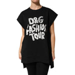 Dolce & Gabbana Black Cotton Sleeveless DG Fashion Top with D&G Fashion Tour print.