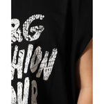 Dolce & Gabbana Black Cotton Sleeveless DG Fashion Top with graphic print, part of the exclusive DG Fashion Tour Collection.