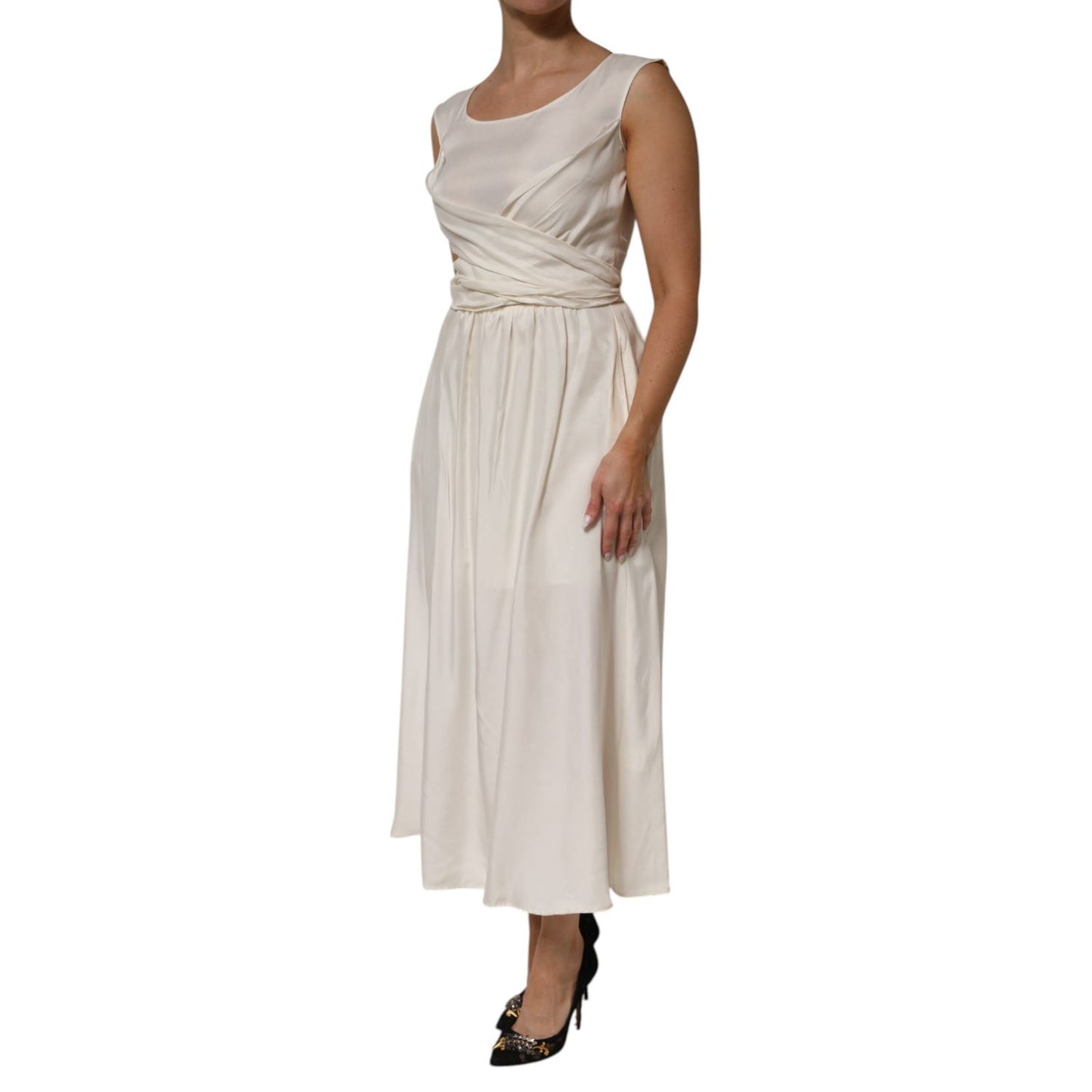 L'Autre Chose Ivory White Sleeveless Maxi Cupro Viscose Dress