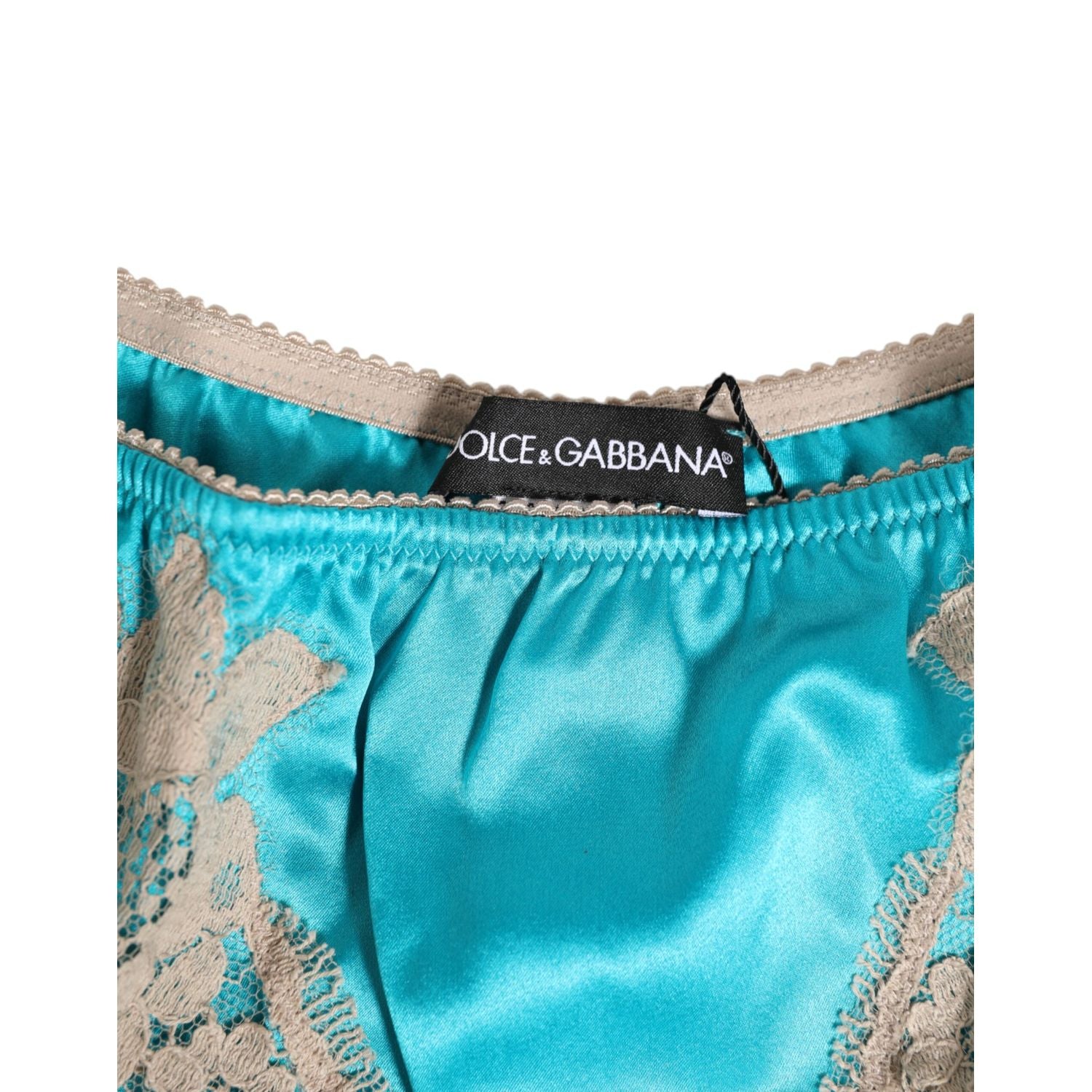 Dolce & Gabbana Blue Silk Satin Lace Trim New Slip Underwear