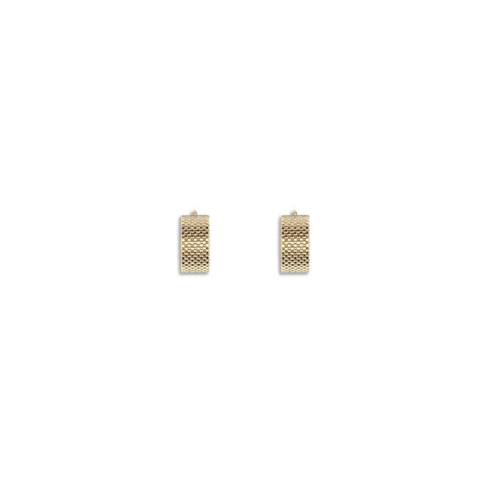 Jil Sander Gold Brass Earrings with geometric texture and minimalist design, featuring hook-and-eye closure, perfect for sophisticated looks.