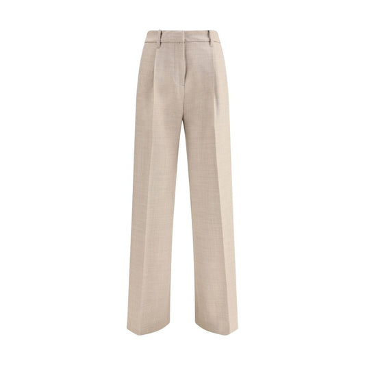 True Royal Beige Wool Casual Pants with a wide-leg pattern and high waist, featuring a zipper and pockets. Elegant and versatile for AW25.
