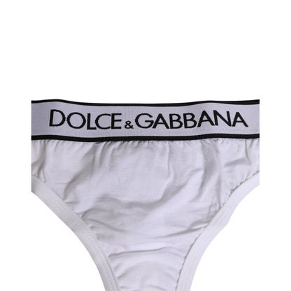 Dolce & Gabbana White Logo Waistband Modal Cotton Thong  Underwear