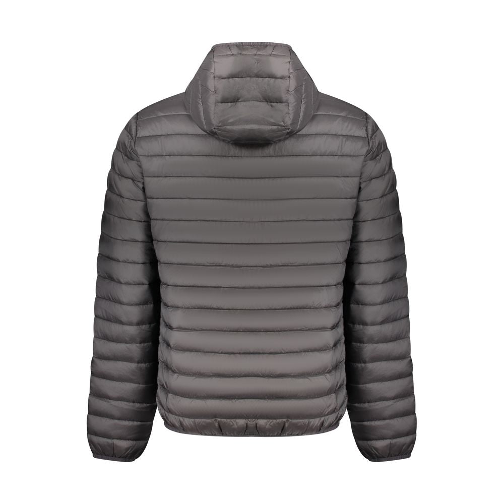 North Sails Black Polyester Men Jacket, back view with hood and padded design, stylish and functional outerwear for modern men.