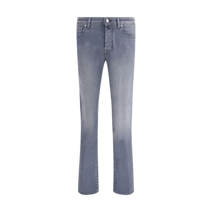 Jacob Cohen Gray Cotton Slim Fit Jeans featuring tailored style and five-pocket design for a stylish silhouette.