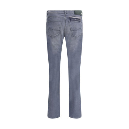 Jacob Cohen Gray Cotton Slim Fit Jeans showcasing back view, featuring classic five pockets and belt loops for a stylish look.