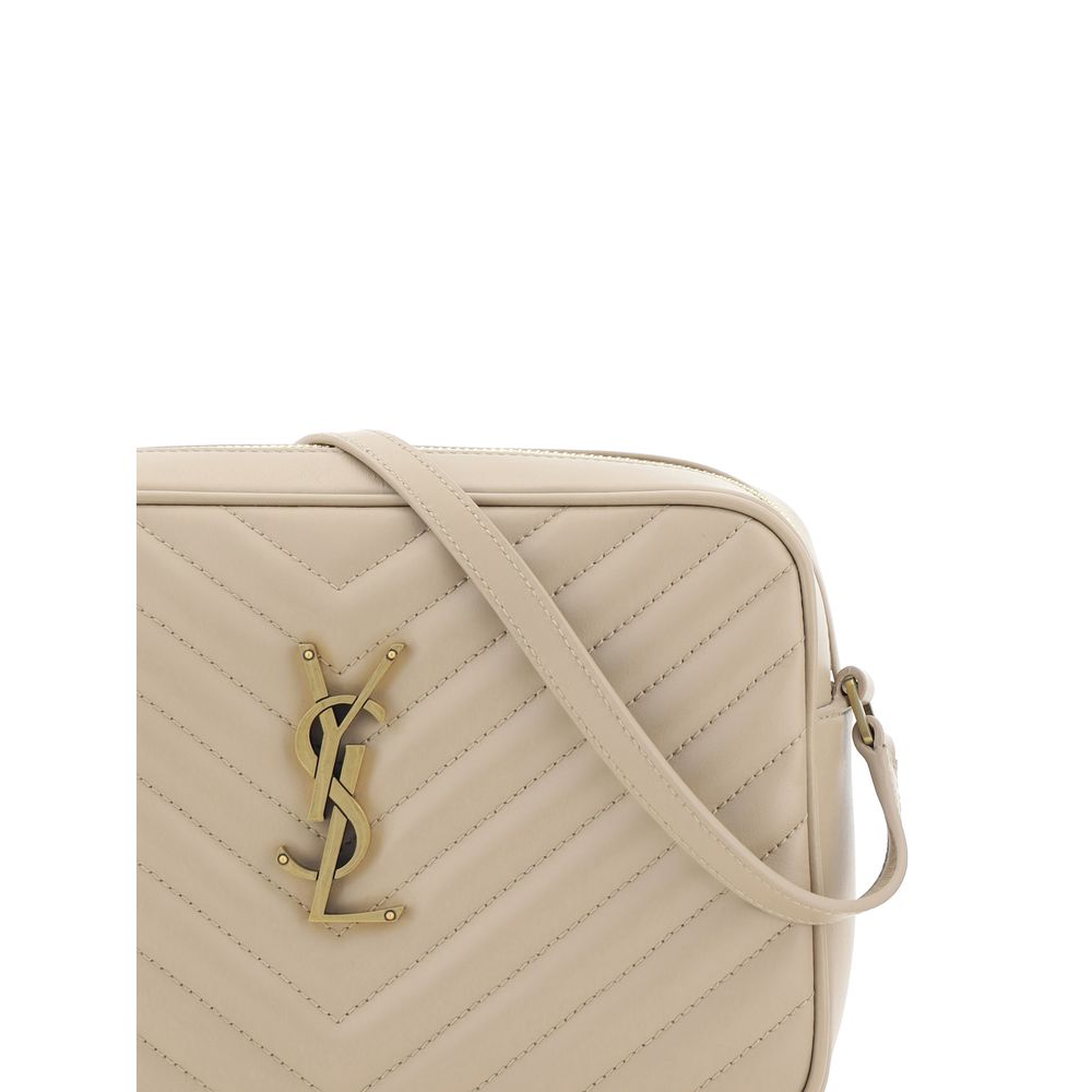 Saint Laurent Beige Calf Leather Bos Taurus Shoulder Bag with quilted design and logo plaque.