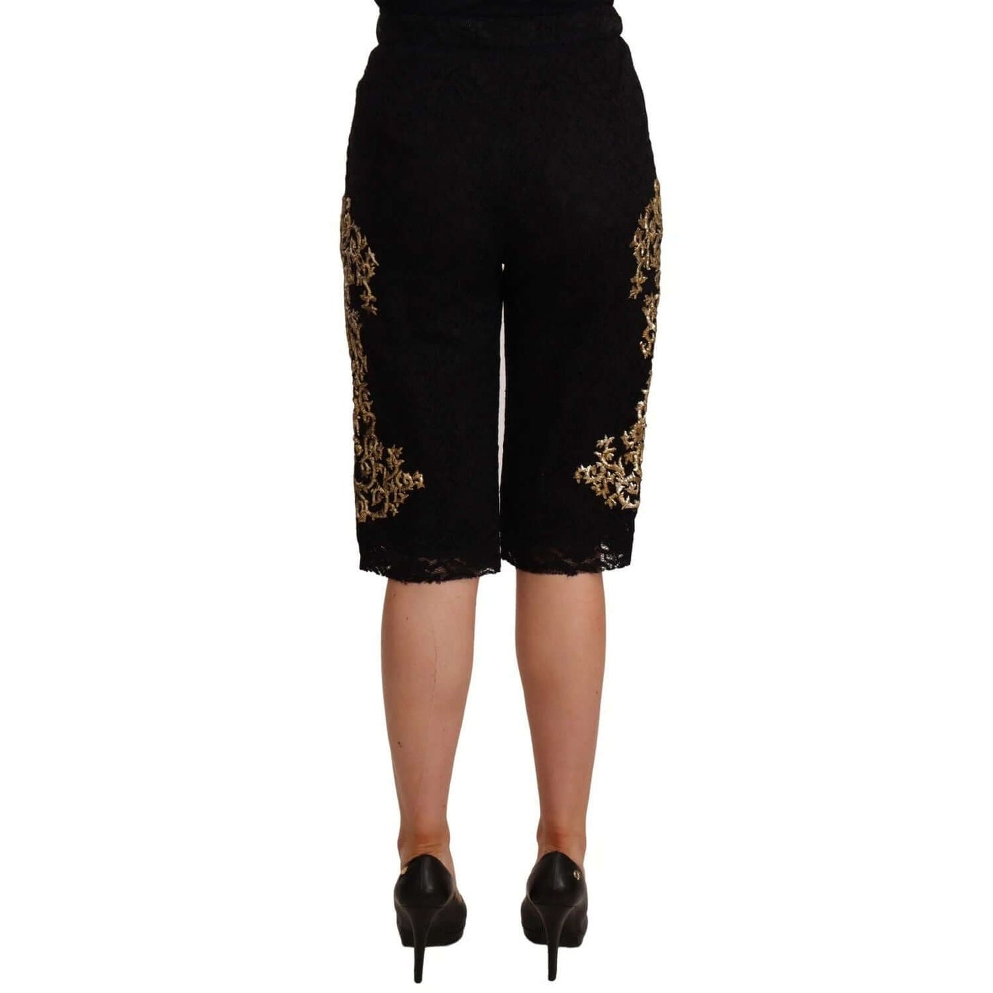 Alt Tag: Dolce & Gabbana Black Lace Gold Baroque SPECIAL PIECE Shorts back view