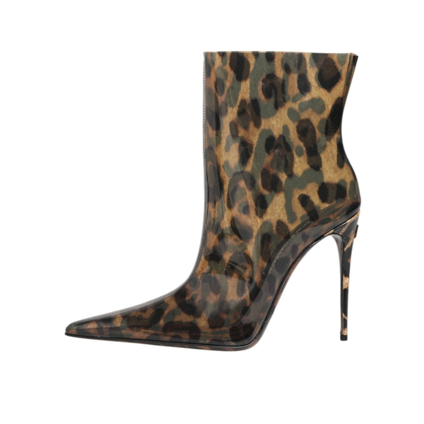 Dolce & Gabbana Leopard Print PVC Pointed Toe Boots Shoes