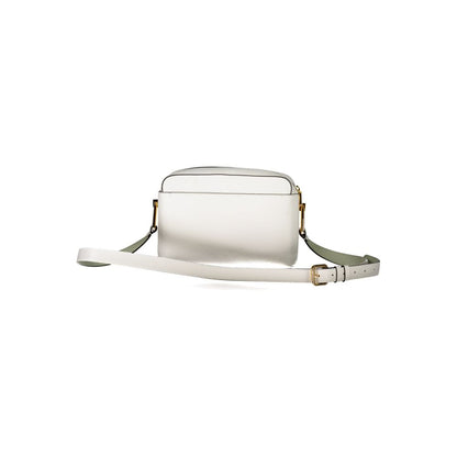 Coccinelle White Leather Handbag with adjustable strap, 2 external and internal pockets, contrasting details, and logo.