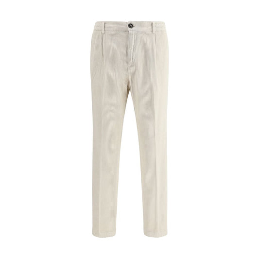 Cruna White Cotton Casual Pants with zip-and-button closure, belt loops, slim cut, ideal for AW25 season. 100% cotton material.