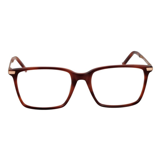 Hackett Brown Men Glasses Frame, square style, full-rim, plastic material, with demo lenses, size 56-19-145, includes branded case.