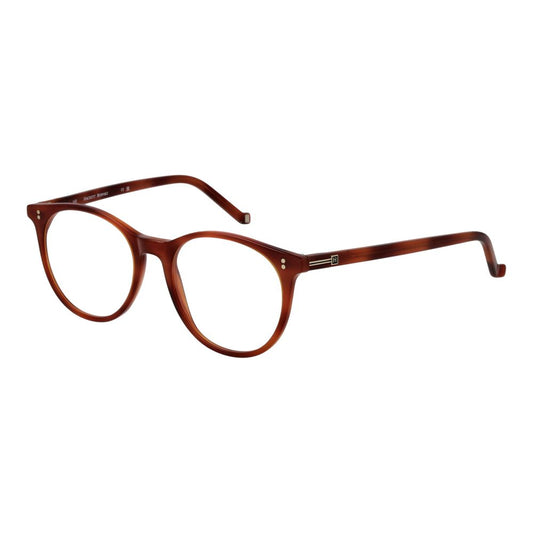 Hackett Brown Men Glasses Frame in full-rim acetate with demo lenses, size 48-17-145, featuring a classic panto style with no spring hinge.
