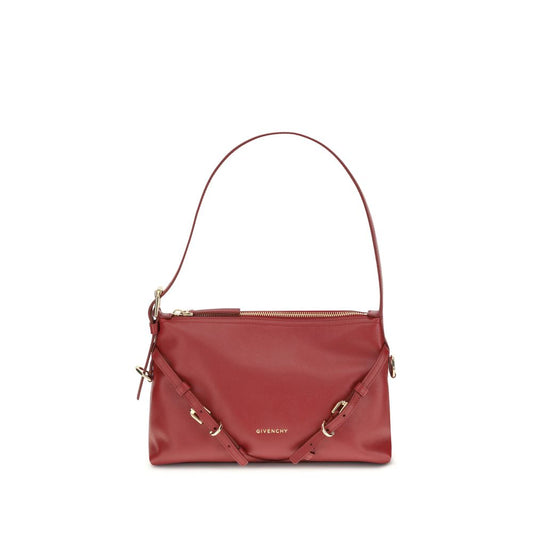 Givenchy Red Calf Leather Bos Taurus Shoulder Bag with gold-tone details and engraved signature on the front, featuring an adjustable strap.