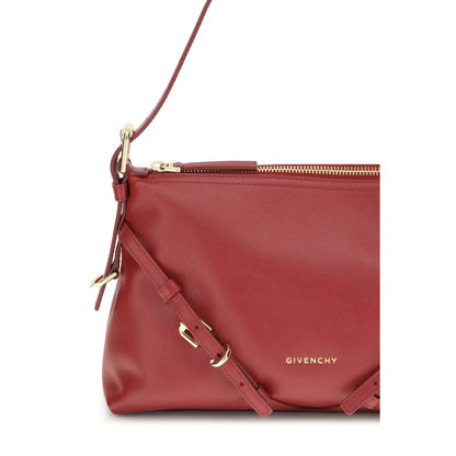 Givenchy Red Calf Leather Bos Taurus Shoulder Bag with embossed signature and gold-tone details, adjustable strap shown.