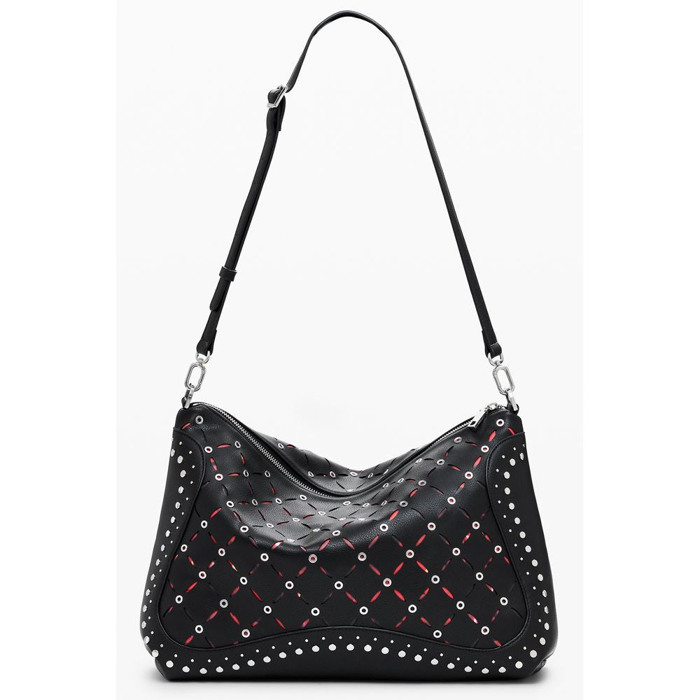 Desigual Black Polyethylene Women Handbag with contrasting details, adjustable strap, and secure zip closure for chic crossbody wear.