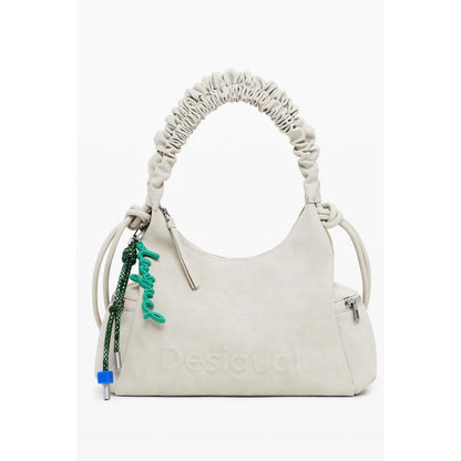 Desigual Beige Polyethylene Women Handbag with stylish shoulder handle and multiple pockets for organized fashion lovers.
