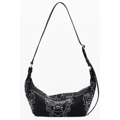 Desigual Black Polyethylene Women Handbag with stud embellishments and adjustable strap for bold style and practicality.