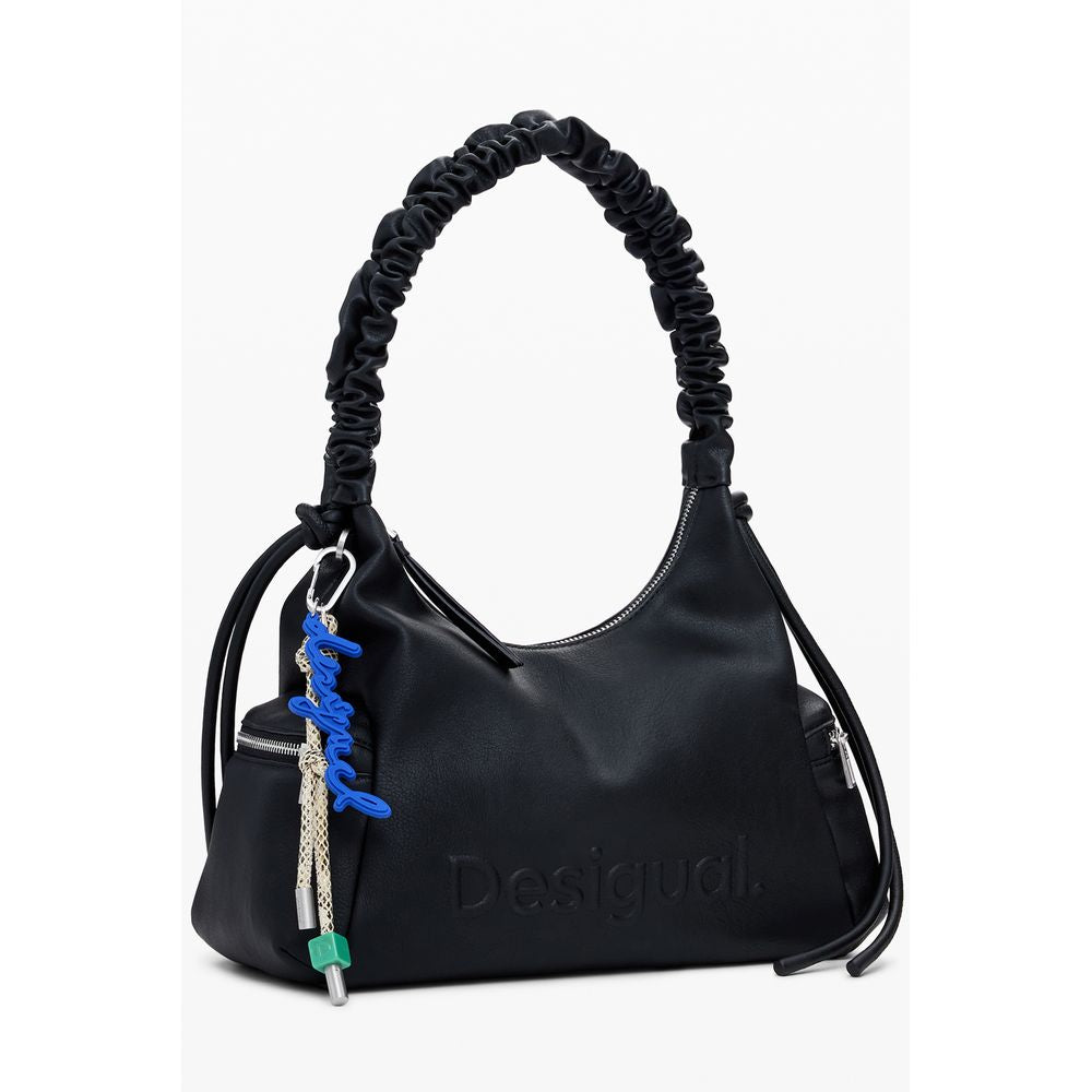 Desigual Black Polyethylene Women Handbag with shoulder handle and multiple pockets, featuring unique design accents.