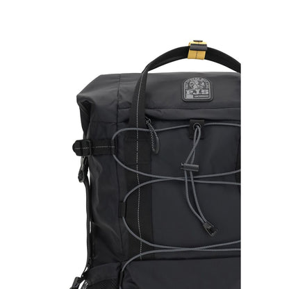 Parajumpers Black Polyamide Backpack with nylon ripstop, exterior pockets, adjustable straps, and padded laptop pocket.