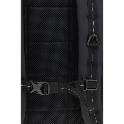 Close-up of strap details on Parajumpers Black Polyamide Backpack showing padded mesh design and adjustable buckles.