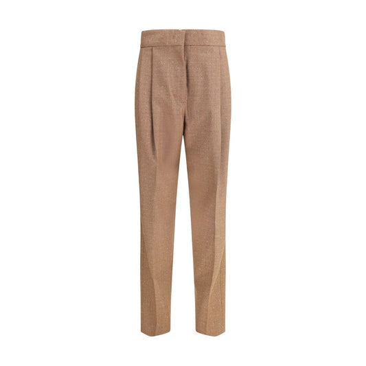 Fabiana Filippi Beige Fleece Wool Dress Pants in Prince de Galles fabric, featuring diamond thread loop detail for added sophistication.