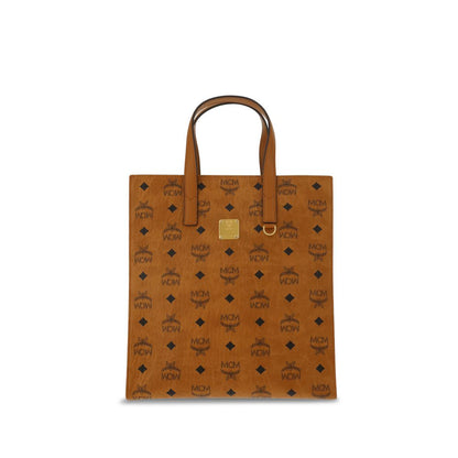 MCM Brown Polyethylene Shoulder Bag with monogram pattern and double handles.