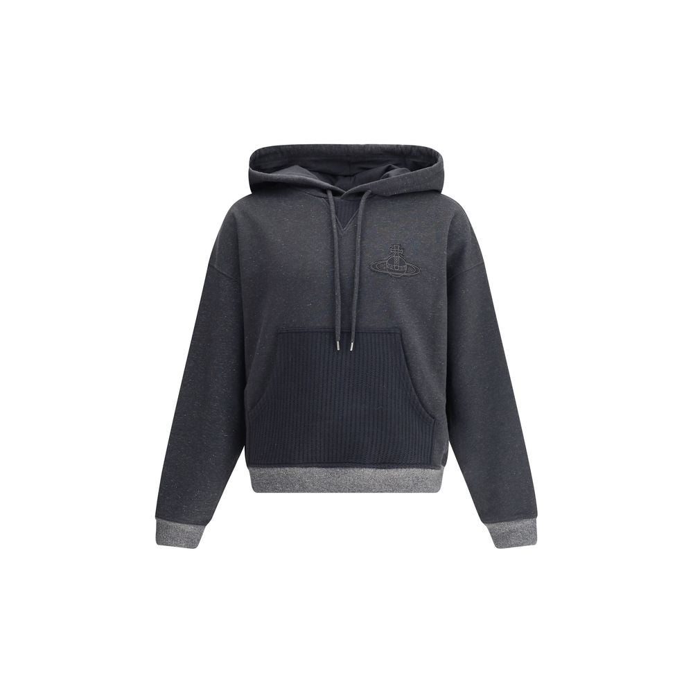 Vivienne Westwood Gray Cotton Sweatshirt with Orbit logo embroidery, adjustable hood, and kangaroo pocket for modern style and comfort.