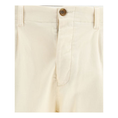 Germano Cream Cotton Casual Pants with button closure and slim fit, ideal for a modern look with classic five-pocket design.