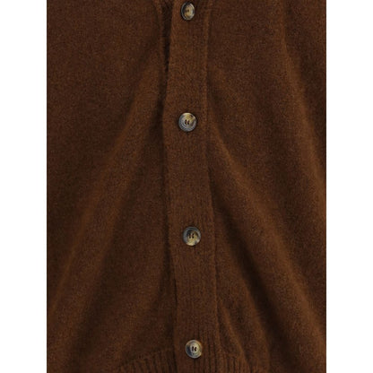 Laneus Brown Cashmere Cardigan with button closure and ribbed hem for a stylish, oversized look.