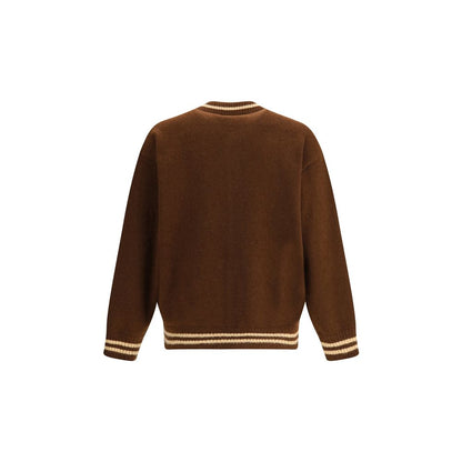 Laneus Brown Cashmere Bomber with ribbed cuffs and hem, featuring contrasting bands, back view.