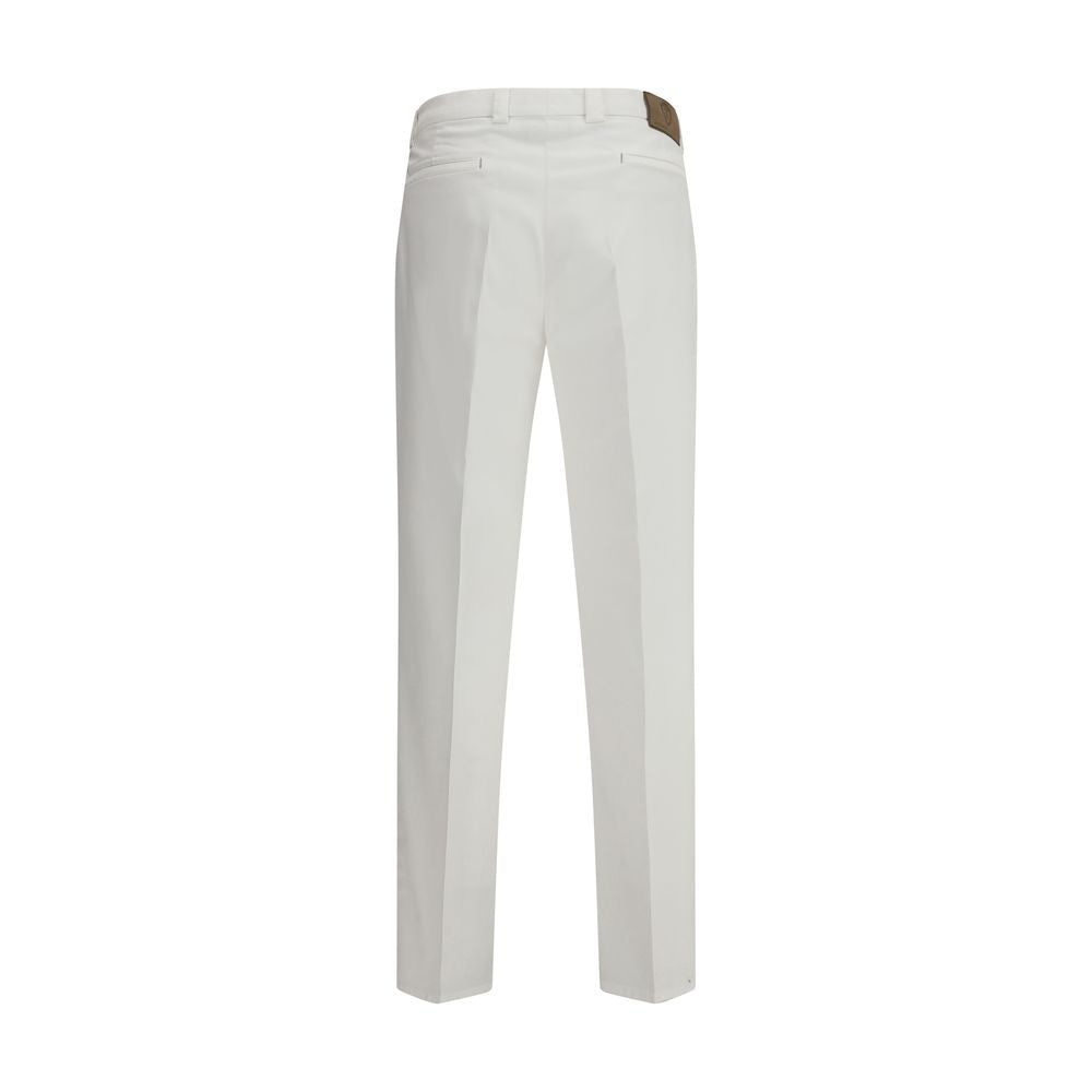 Back view of Brunello Cucinelli White Cotton Casual Pants showcasing classic welt pocket design and tailored fit.